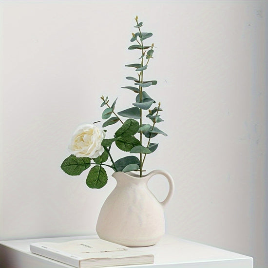 NJCHARMS 1pc Vaso de Cermica com Asa Vaso de Cermica Branco Rstico para Decorao de Casa Casa de Campo Moderna para Decorao de Casa com Vaso de Chaleira Vasos de Cermica Rsticos e de Casa de Campo Vasos Decorativos Vasos de Argila Centros de
