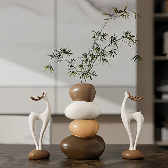 Conjunto de 3 vasos de pedra de resina os vasos no podem armazenar gua podem apenas decorar flores artificiais veado da sorte conjunto de alce de Natal decorao de mesa para sala de estar sala de jantar armrio de TV presente de inaugurao de 