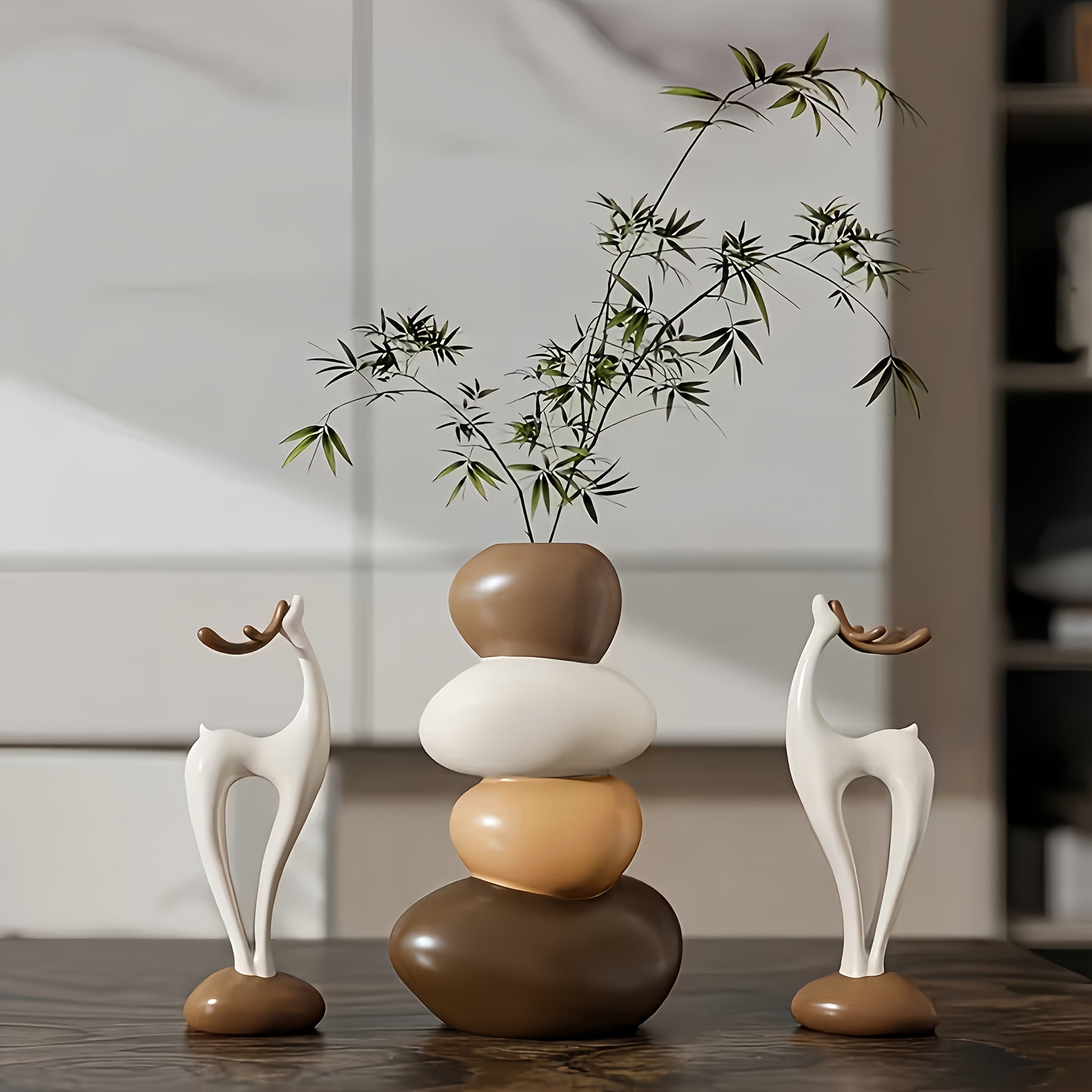 Conjunto de 3 vasos de pedra de resina os vasos no podem armazenar gua podem apenas decorar flores artificiais veado da sorte conjunto de alce de Natal decorao de mesa para sala de estar sala de jantar armrio de TV presente de inaugurao de 