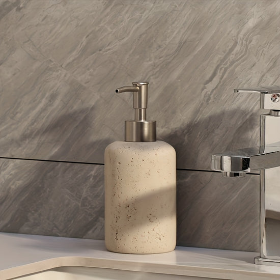 Minimalist Cream Resin Soap Dispenser for Bathroom Countertop